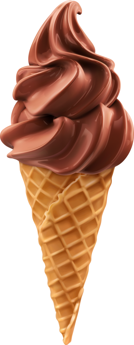 Chocolate soft serve ice cream in wafer style cone
