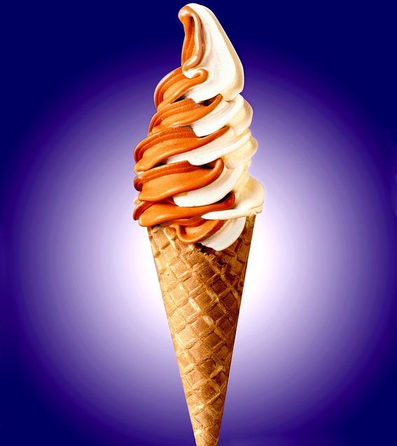 Mixed flavor soft ice cream cone 1